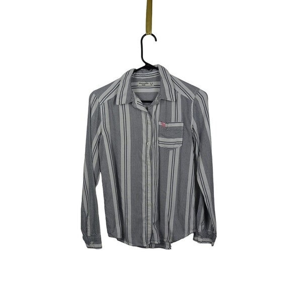 💰3/$25 ABERCROMBIE KIDs Girls Button Down Shirt Top Stripes Logo Preppy 13/14 - Picture 2 of 12